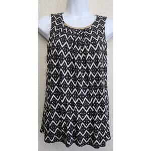 H&M Black Gray Chevron Strip Pleated Bodice Sleeveless Top XS Lightweight Lined